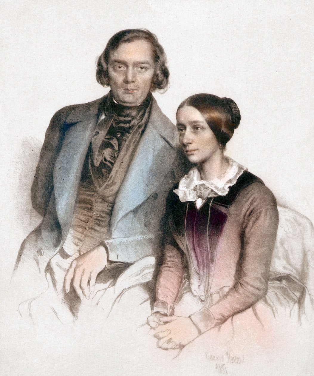 Robert et Clara Schumann (barevná rytina) od Eduard (after) Kaiser