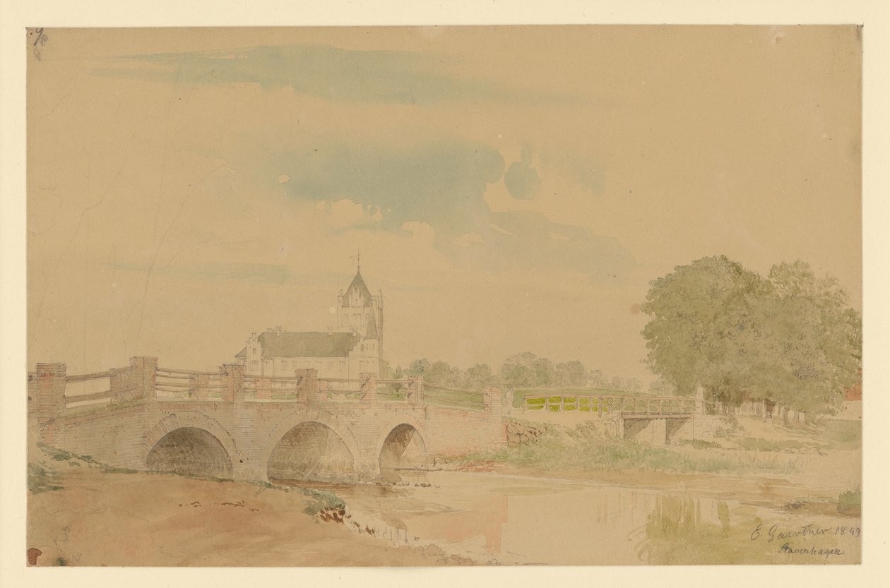 Pohled na kostel a mosty ve Stavenhagenu od Eduard Gaertner