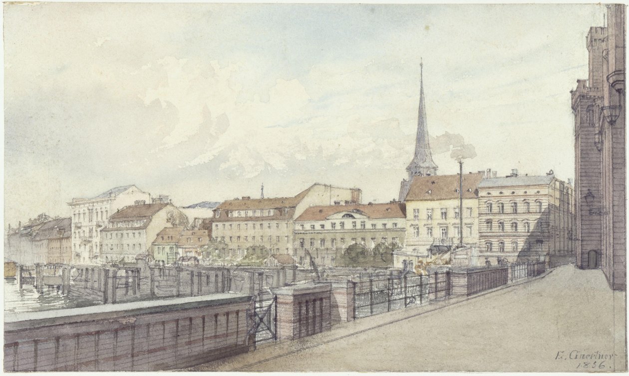 Mühlendamm a Burgstraße v Berlíně od Eduard Gaertner