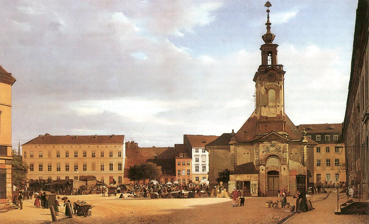 Ruština: "Spittelmarkt v Berlíně"
německy: Spittelmarkt od Eduard Gaertner