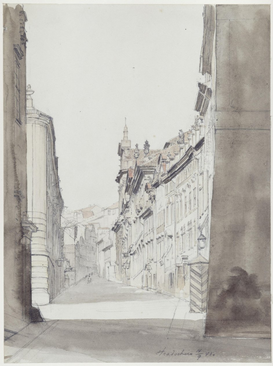 Ulice na Hradčanech v Praze od Eduard Gaertner