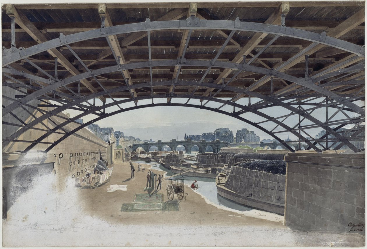 Pod mostem Pont des Arts s pohledem na Pont Neuf a ostrov na Seině v Paříži od Eduard Gaertner