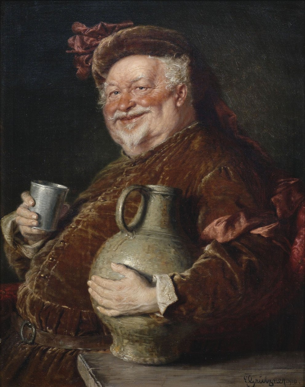 Falstaff s cisternou vína a cínovým pohárem, 1910 od Eduard Gruetzner von