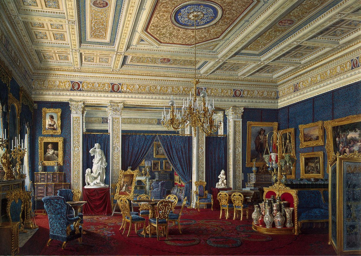 Modrý salon v Mariinském paláci v Petrohradě, polovina 19. století. od Eduard Hau