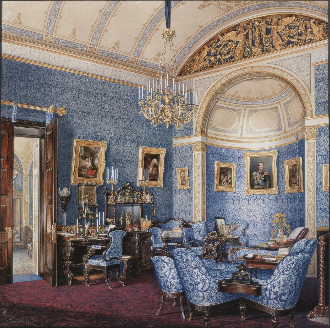 Interiéry Zimního paláce. Budoár císařovny Marie Alexandrovny, 50. léta 19. století od Eduard Hau