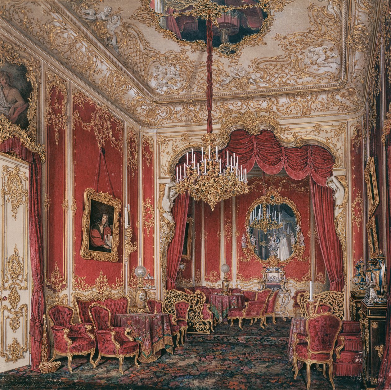 Interiéry Zimního paláce. Budoár císařovny Marie Alexandrovny, 1861 od Eduard Hau