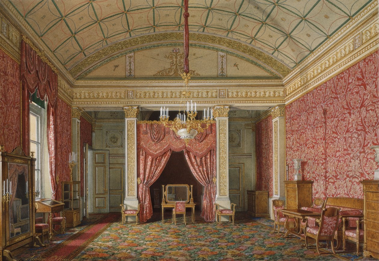 Interiéry Zimního paláce. První rezervovaný byt. Ložnice velké princezny Marie Nikolajevny, 1867 od Eduard Hau