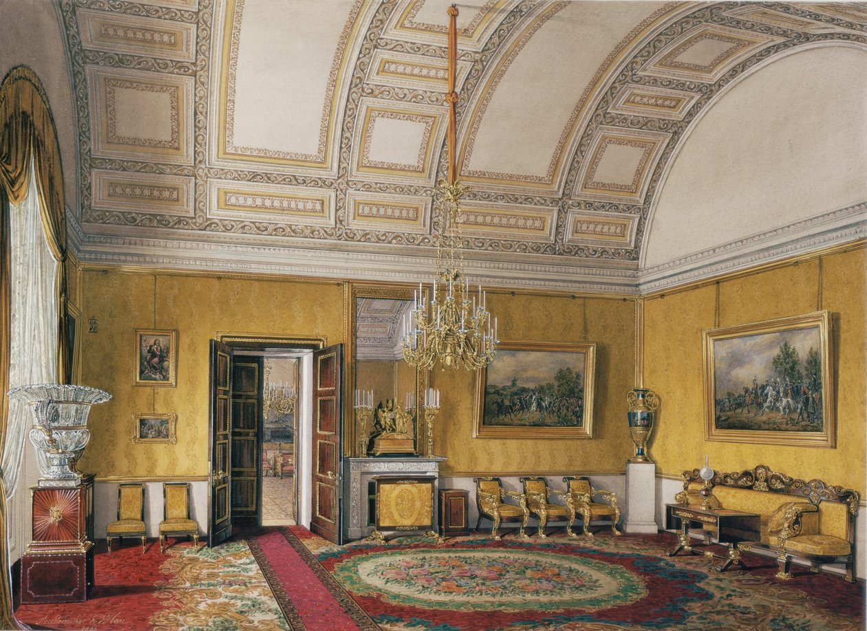 Interiéry Zimního paláce. První rezervovaný byt. Žlutý salon velké princezny Marie Nikolajevny, 1866 od Eduard Hau