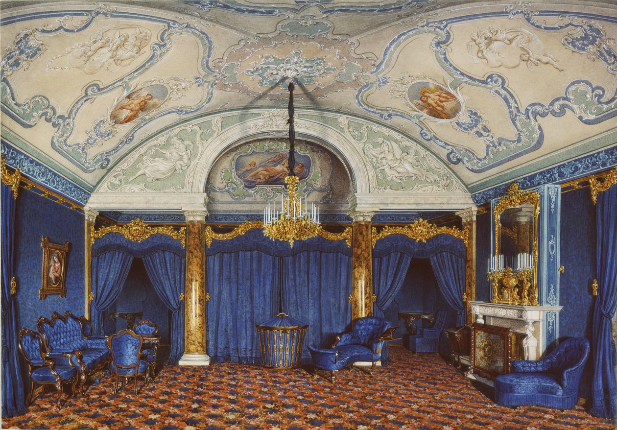 Interiéry Zimního paláce. Čtvrtý rezervovaný byt. Ložnice, 1868 od Eduard Hau