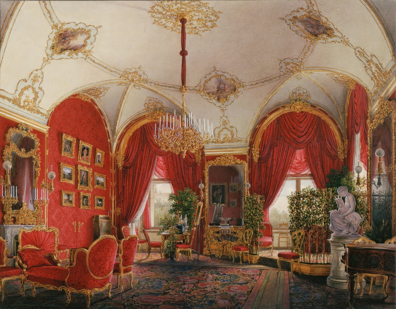 Interiéry Zimního paláce. Čtvrtý rezervovaný byt. Rohový pokoj, polovina 19. stol. od Eduard Hau