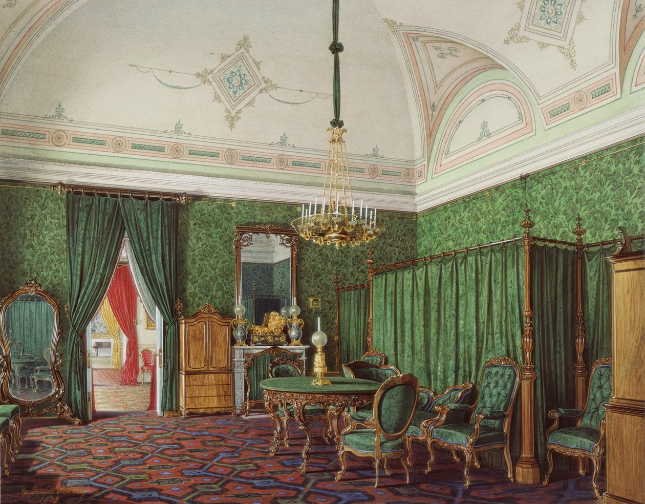Interiéry Zimního paláce. Třetí rezervovaný byt. Ložnice, 1873 od Eduard Hau