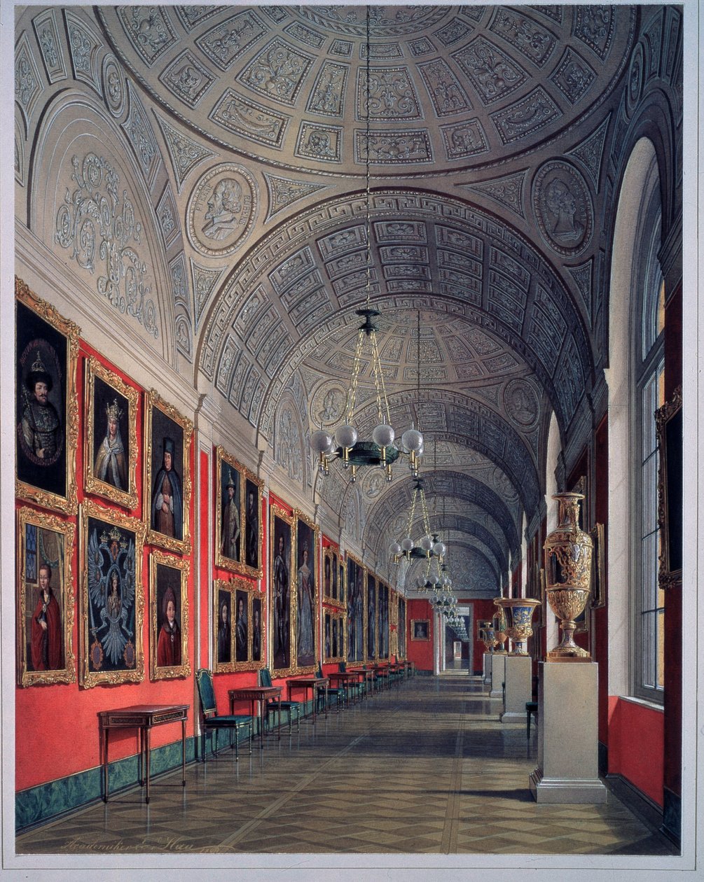The New Ermitage, The Romanov Gallery, North Site (The New Ermitage, The Romanov Gallery, North Site). Dílo Eduarda (Edouarda) Hau (1807-1887), akvarel na papíře 1864. Ruské umění 19. stol. Státní Ermitáž Petrohrad. od Eduard Hau