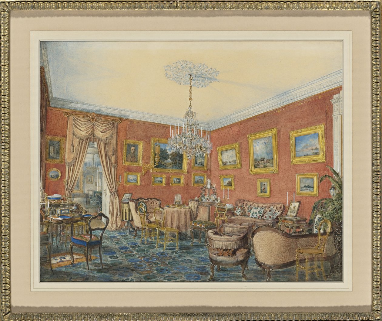 Pohled na salon umělců v jeho městském domě u Něvy v Petrohradu, 1859 od Eduard Hau