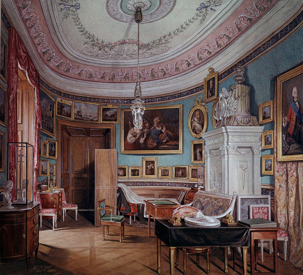 Pohled na pokoj Pavla I. (1754-1801) a Gatchina akvarel Eduarda (Edwarda) Hau (1807-1870) 1877 Petrohrad, Ermitážní muzeum od Eduard Hau