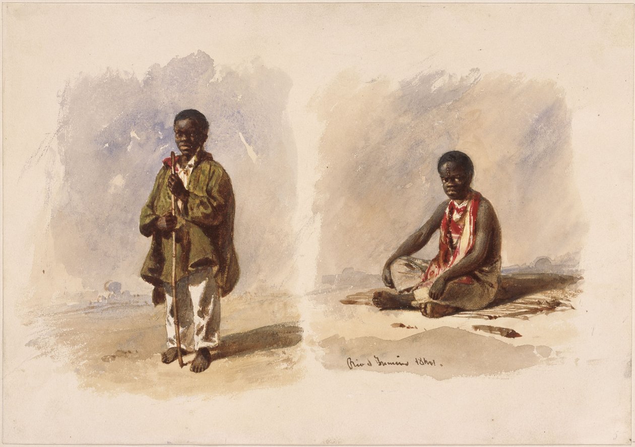 Dva malí Afro-Brazilci; jeden stojí, druhý sedí od Eduard Hildebrandt