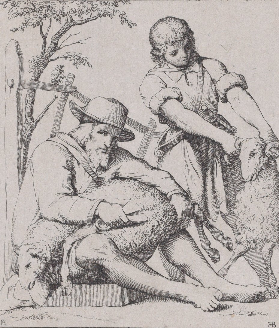 Dva muži stříhání ovcí, ca. 1842. od Eduard Julius Friedrich Bendemann