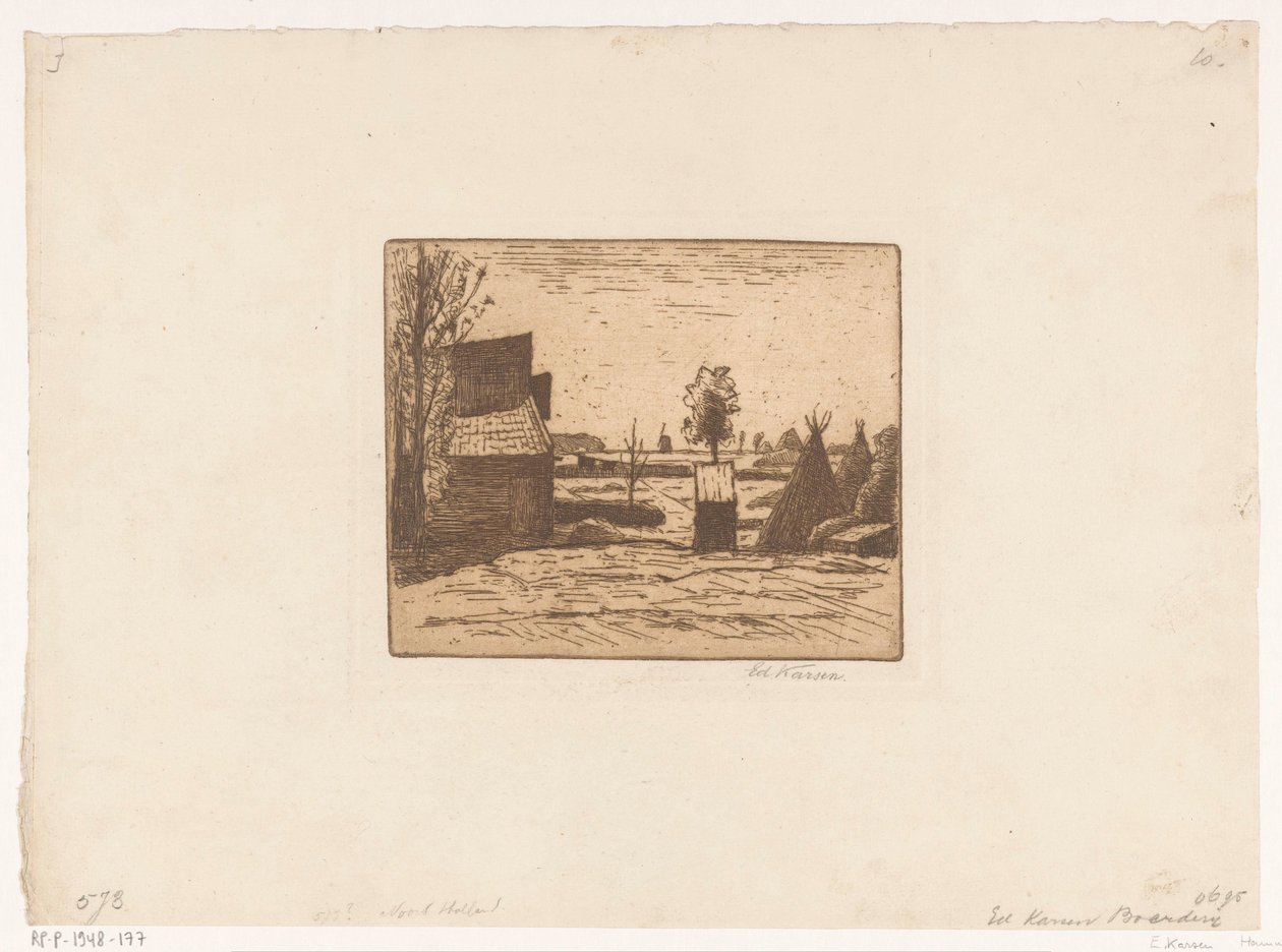 Dvůr se stodolou a střepy sena Farma (název na objektu) od Eduard Karsen (signed by artist)