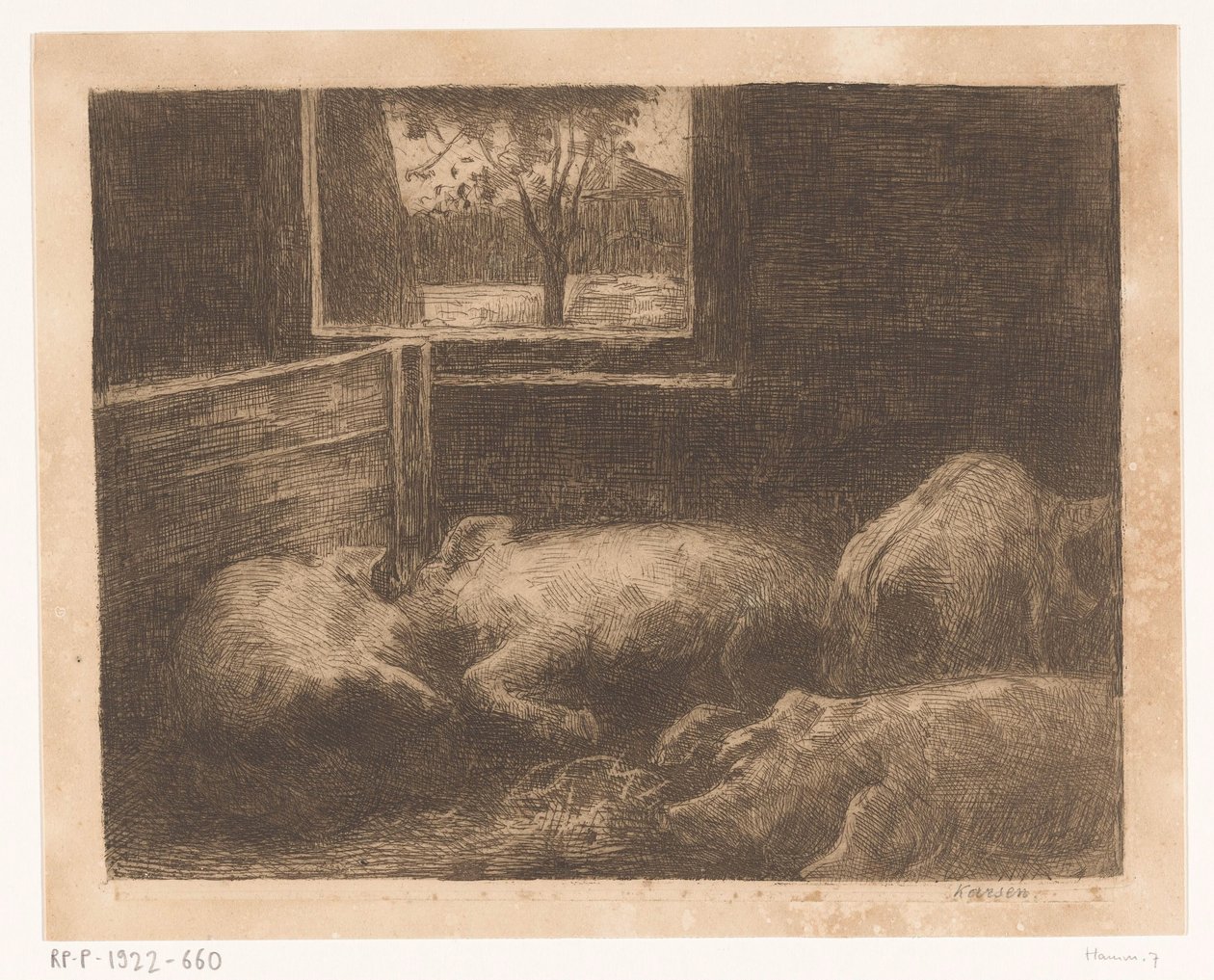 Prasata ve stáji od Eduard Karsen (signed by artist)