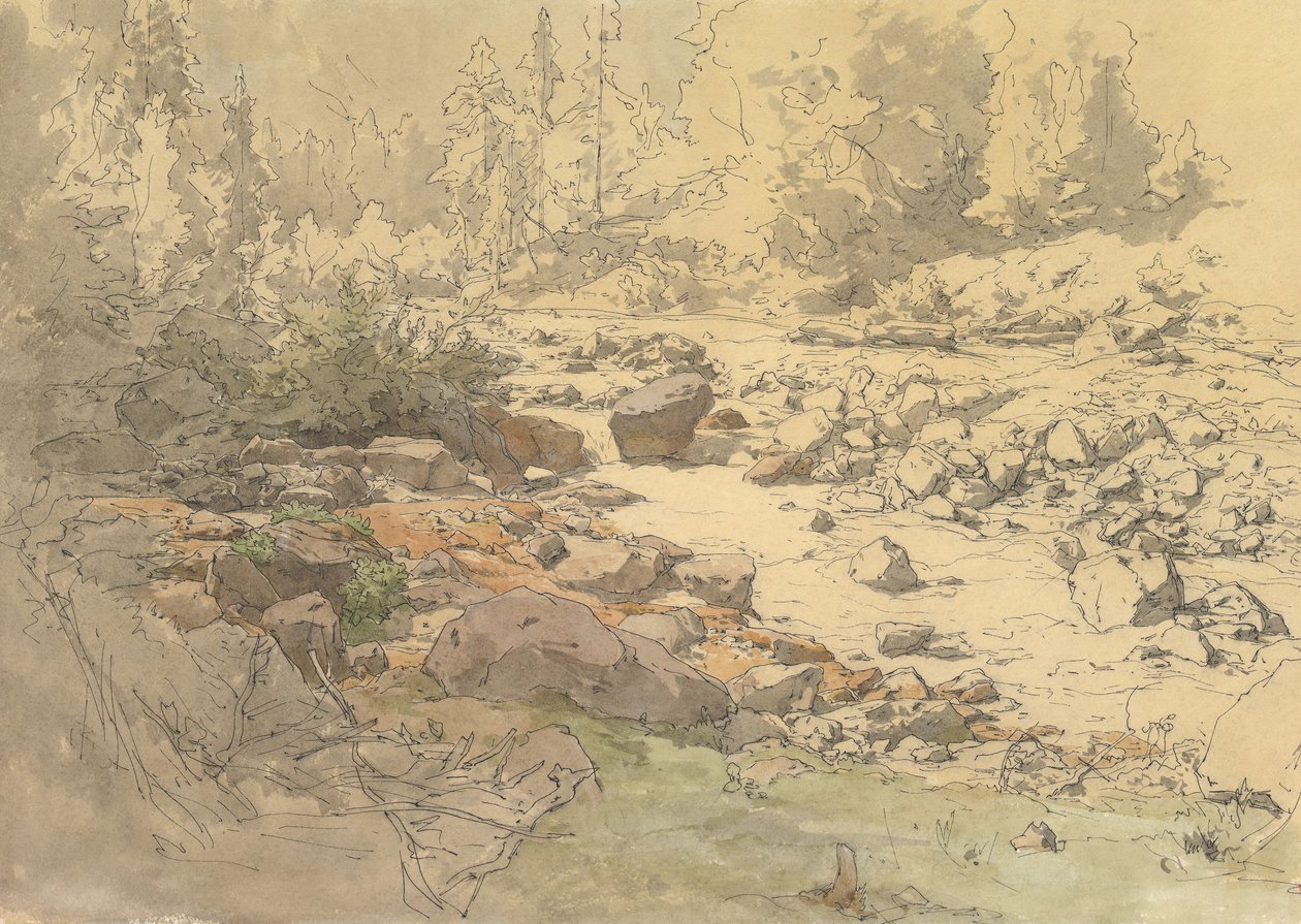 Krajina se skalami v řece poblíž Kronau, 19.–začátek 20. století. od Eduard Peithner von Lichtenfels