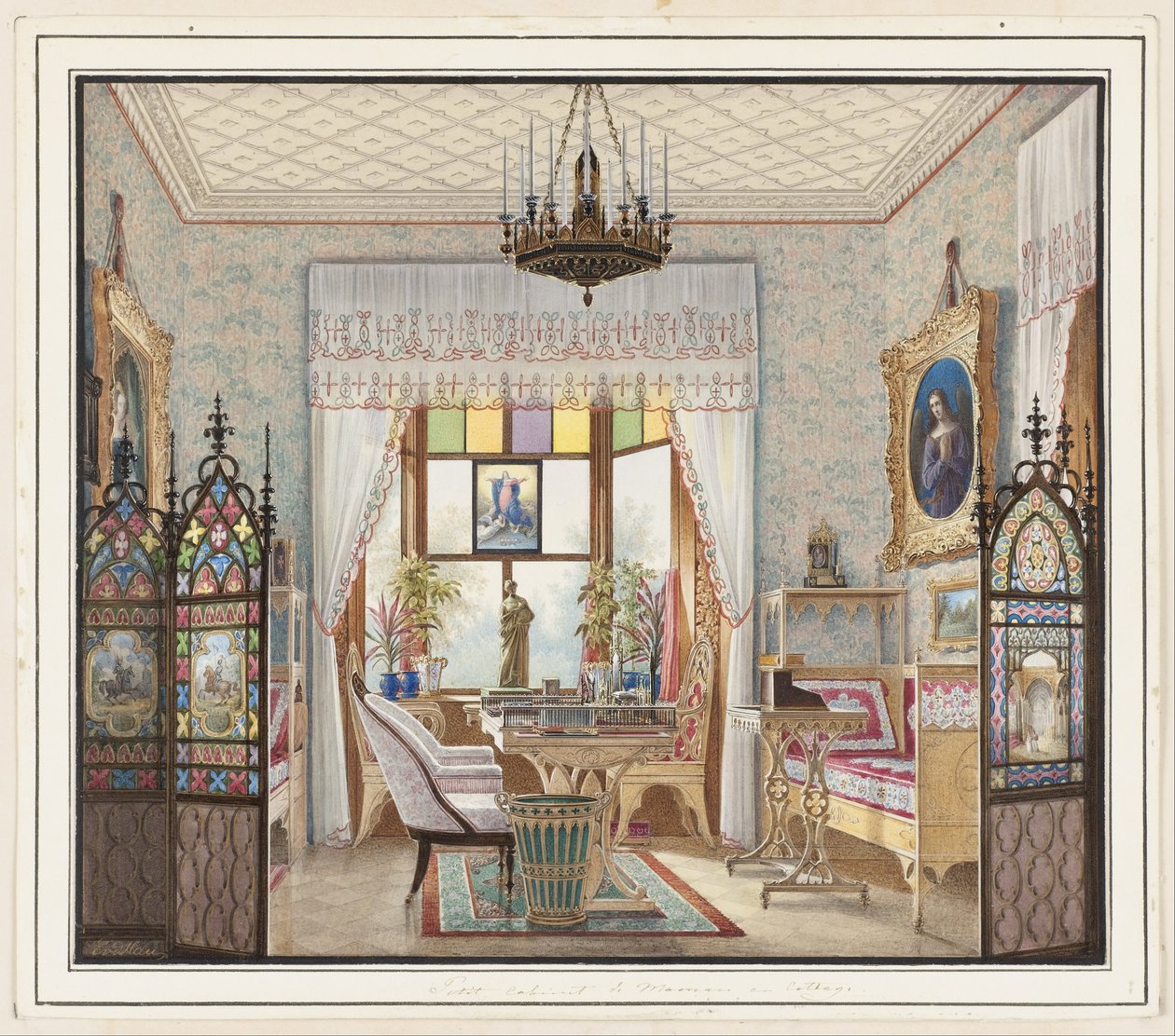 Obývací pokoj císařovny Alexandry Fjodorovny, Cottage Palace, Petrohrad, Rusko od Eduard Petrovich Hau