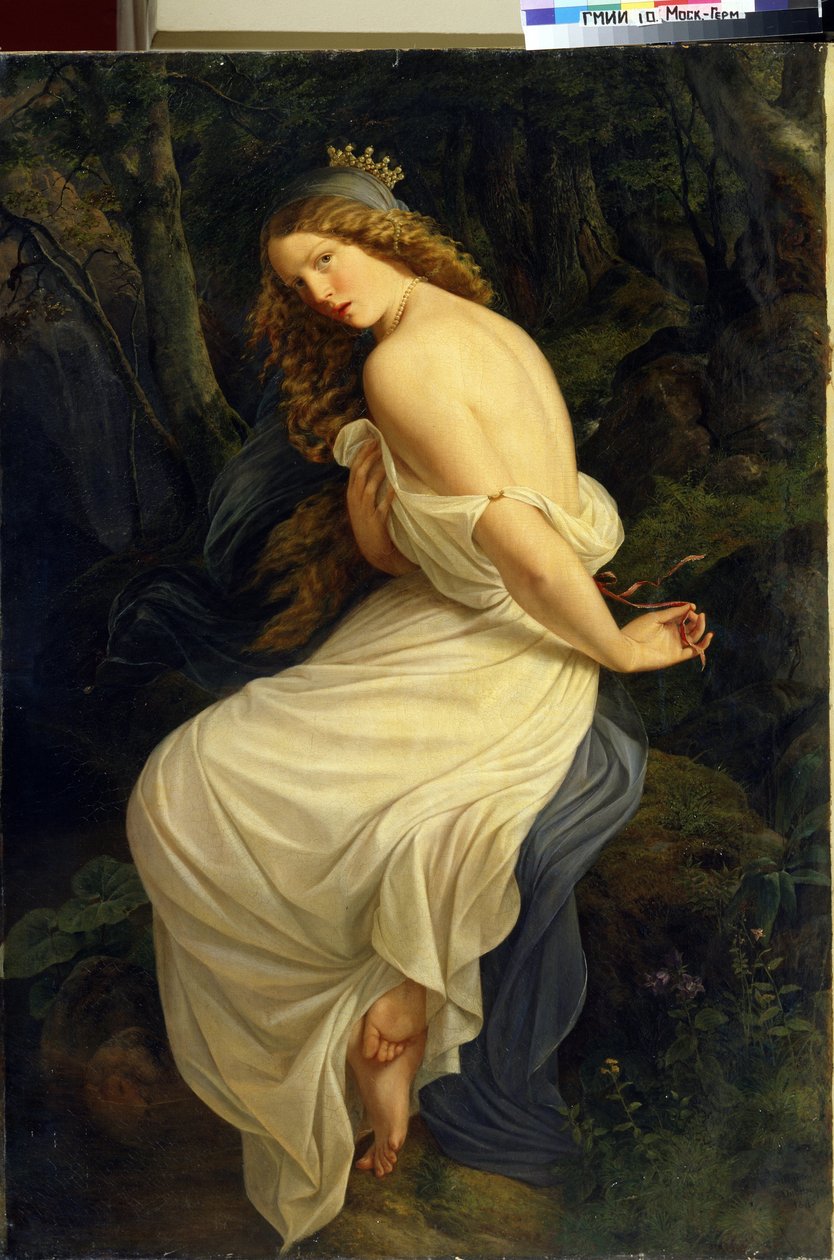 Ondine (Undine). Génius vod v germánské mytologii jako nymfa nebo najáda. Obraz Eduarda Steinbruecka (Steinbruck) (1802-1882). Olej na plátně od Eduard Steinbruck