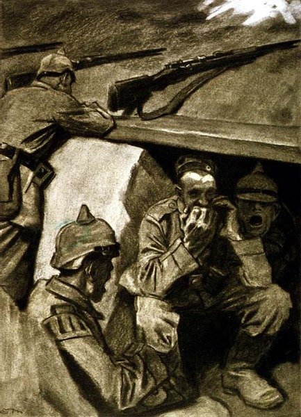 A Mouth Organ in the Trenches, illustration from a German magazine, 