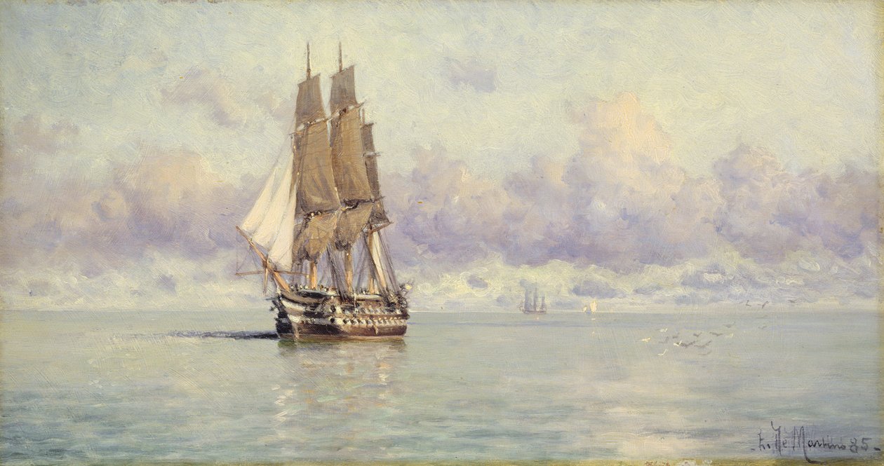 A Man-O-War Becalmed, 1885 od Eduardo de Martino