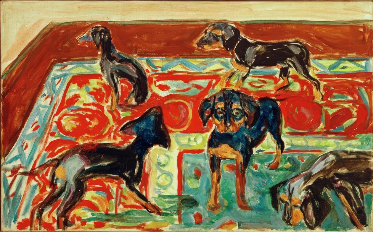 Pět štěňat na koberci od Edvard Munch