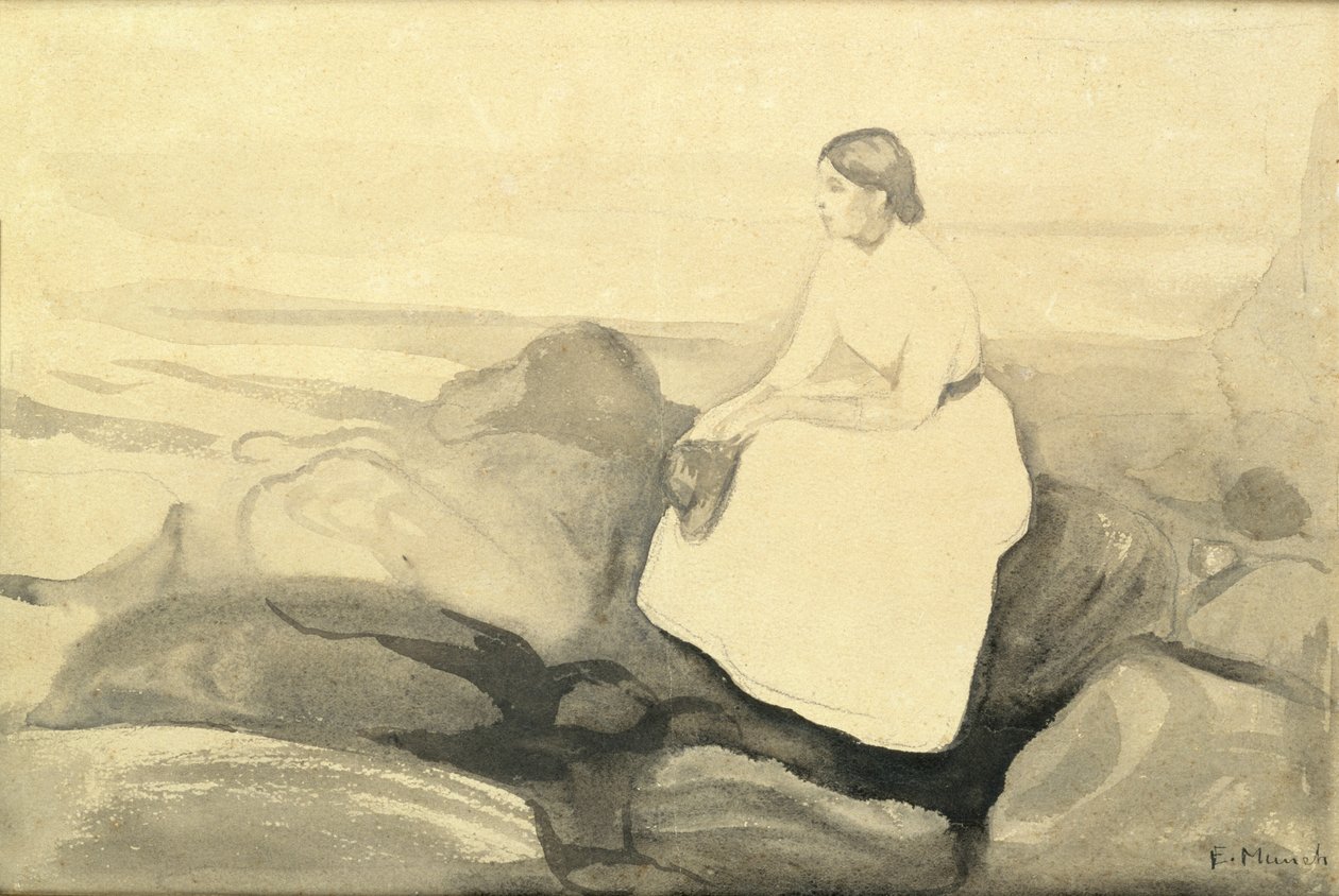 Inger on the Beach, c.1889 (wc a tužka na papíře položené na kartičce) (viz 24717) od Edvard Munch