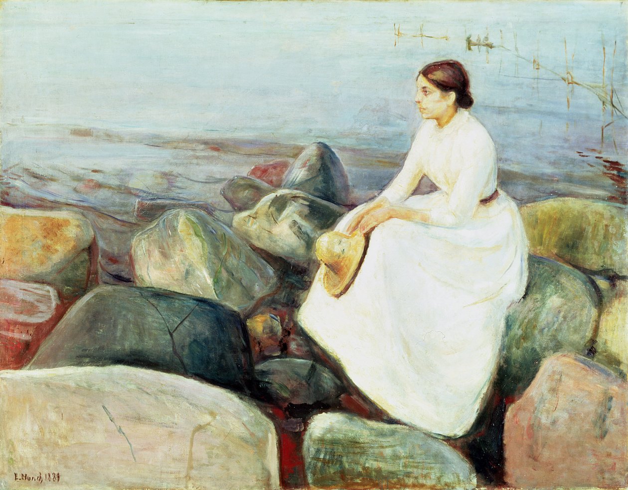 Inger na pláži nebo večer (Letní noc na pobřeží, 1889) od Edvard Munch
