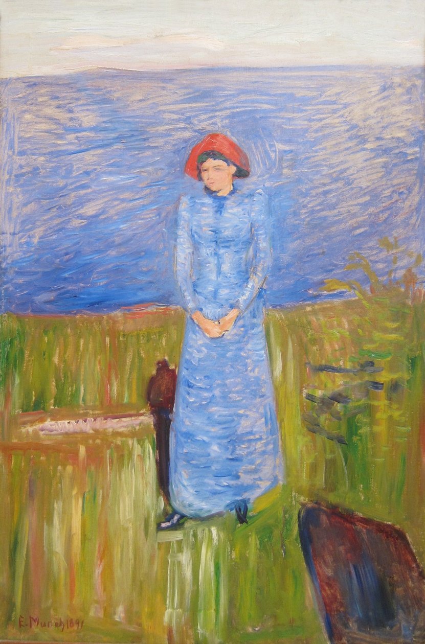 Žena v modrém proti modré vodě od Edvard Munch