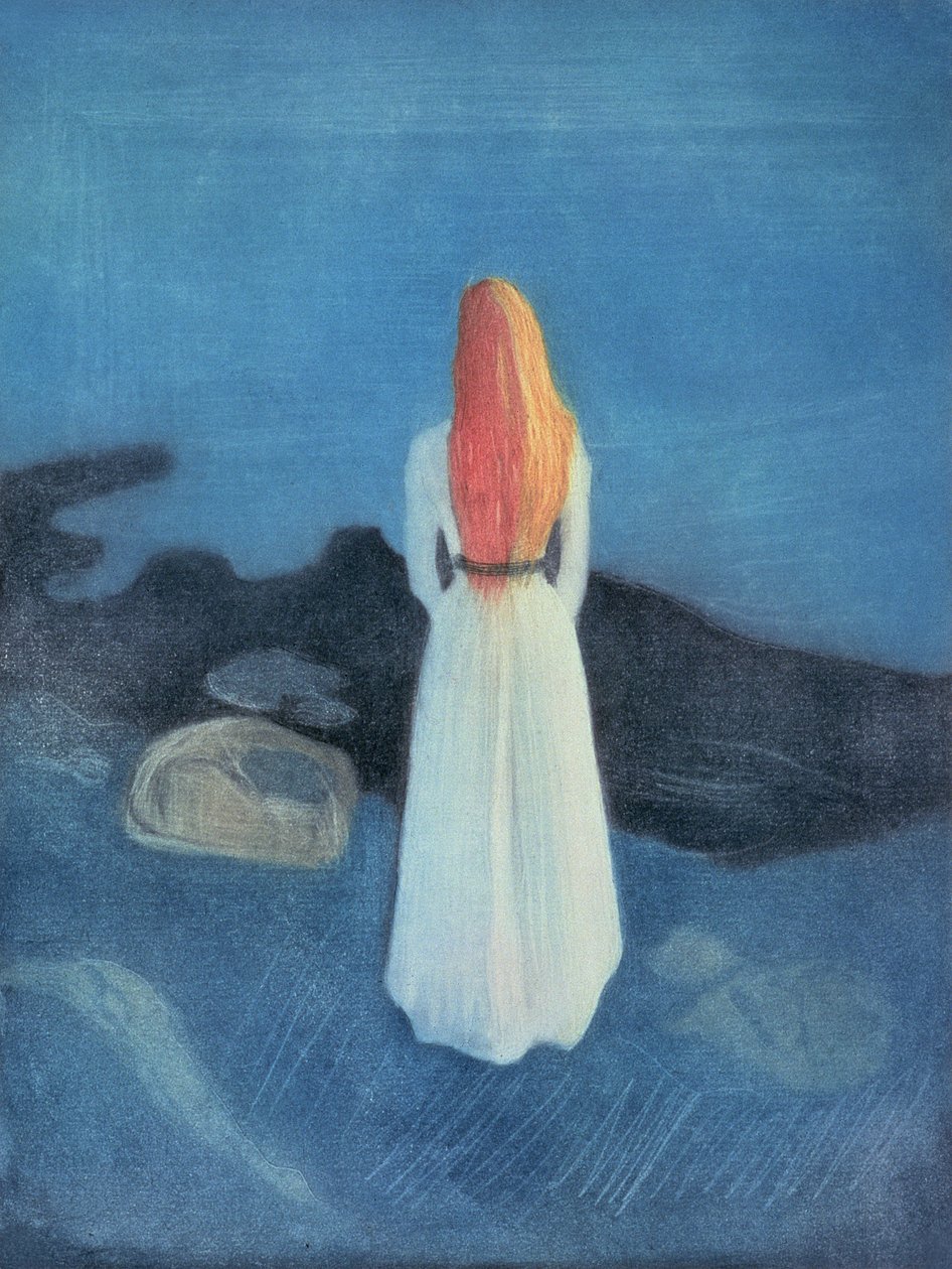 Mladá dívka na molu (barevný lept a škrábaná akvatinta) od Edvard Munch