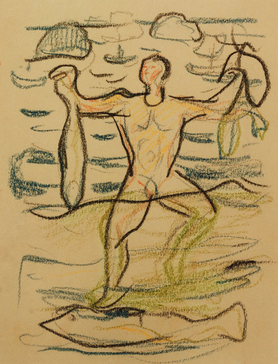 Koupání s rybami, c. 1915-20 (barevné křídy) od Edvard Munch