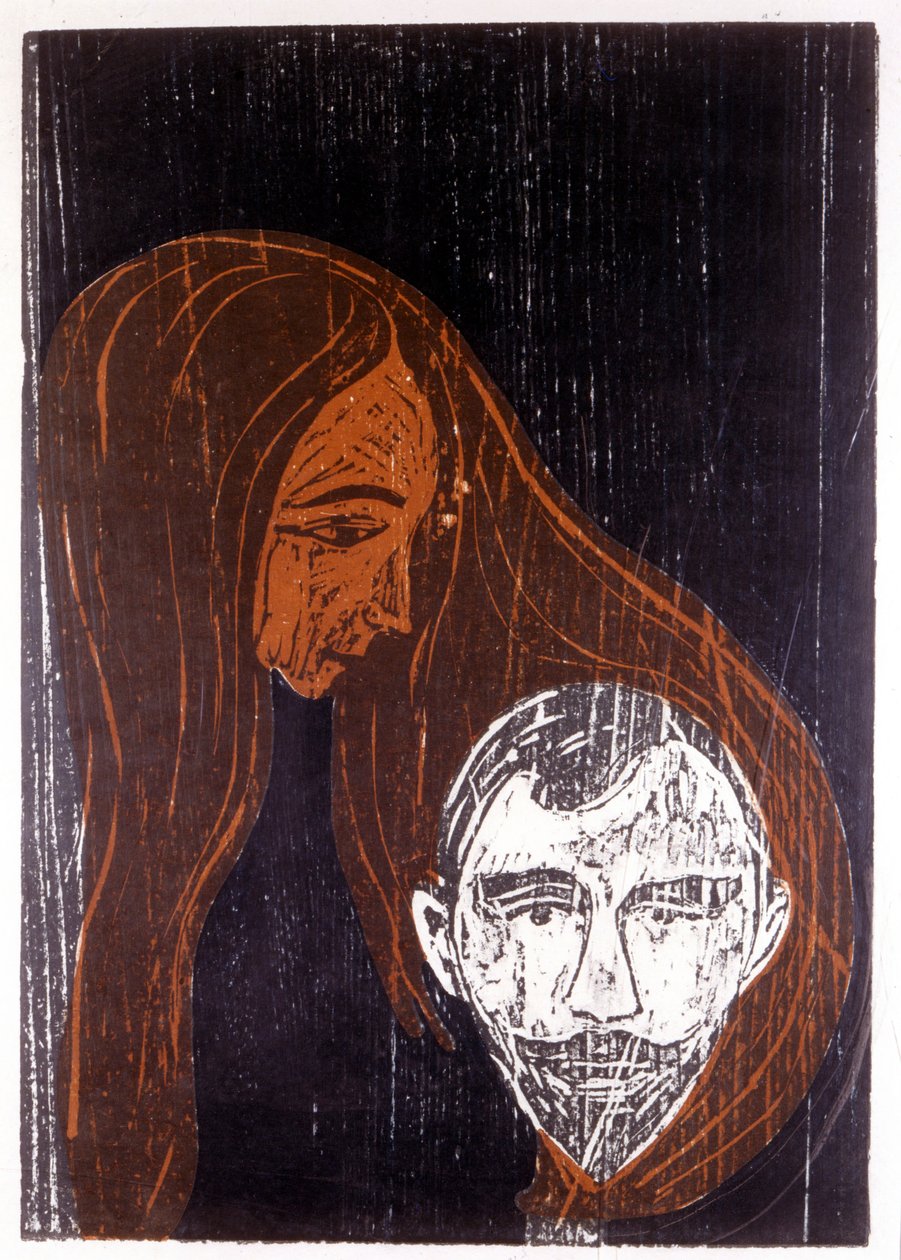 Hlava muže ve vlasech ženy od Edvard Munch
