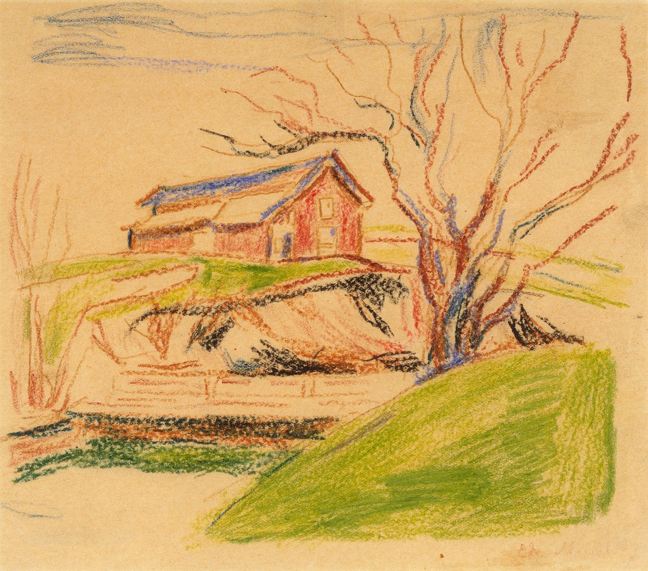 Dům na kopci (pastelky) od Edvard Munch