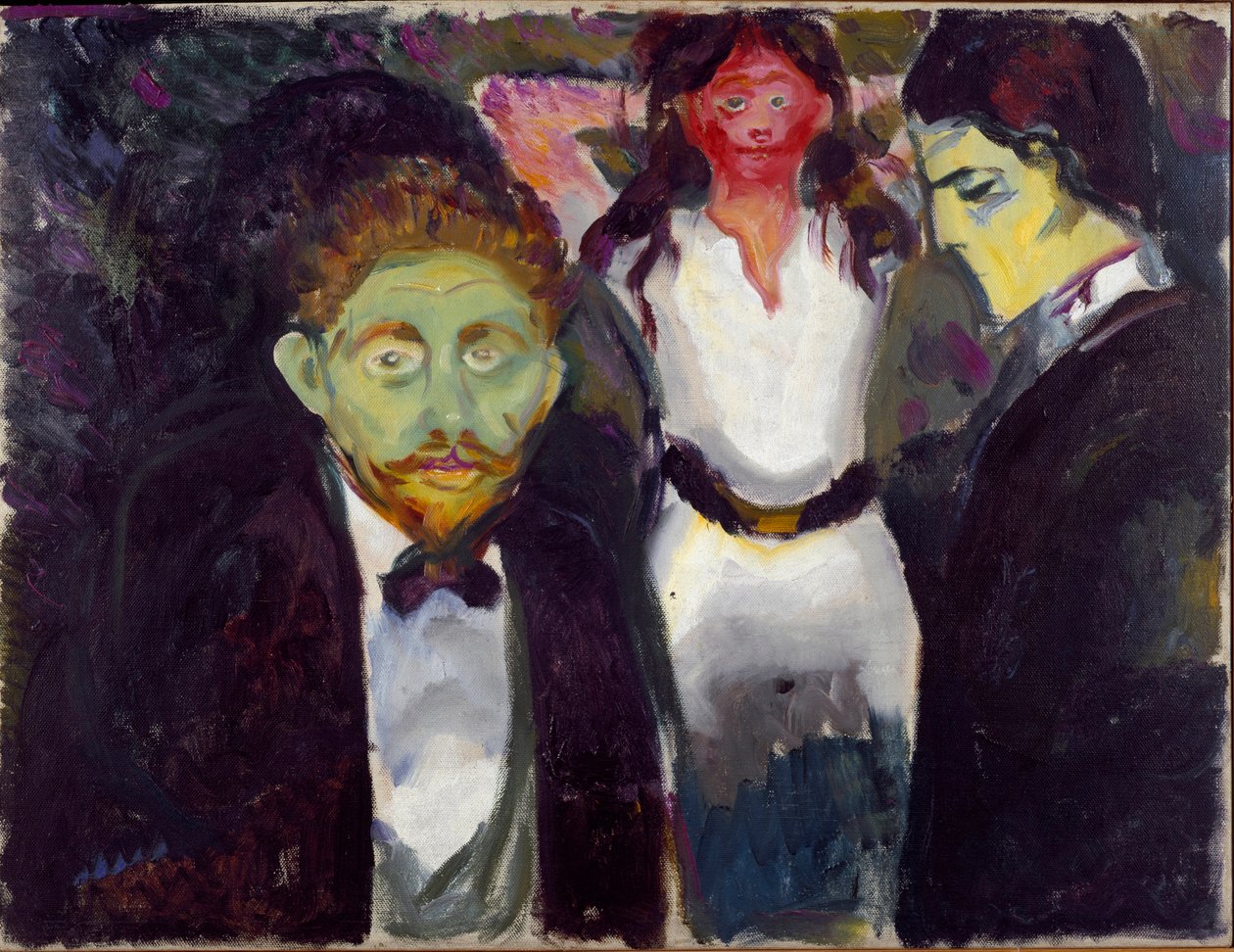 Obraz žárlivosti od Edvarda Muncha (1863-1944) 1907 cca. Slunce. 75x97,5 cm Oslo, Munchovo muzeum městských uměleckých sbírek (Musee Munch) od Edvard Munch