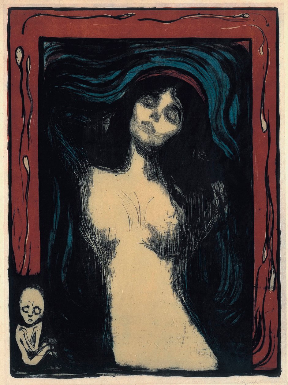 Madonna (zamilovaná žena). Dílo Edvarda Muncha (1863-1944), barevná litografie od Edvard Munch