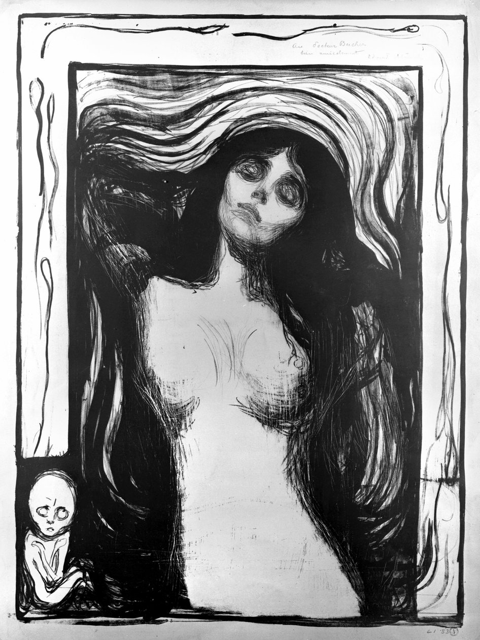 Madonna, litografie Edvarda Muncha věnovaná Dr. Bucherovi. od Edvard Munch