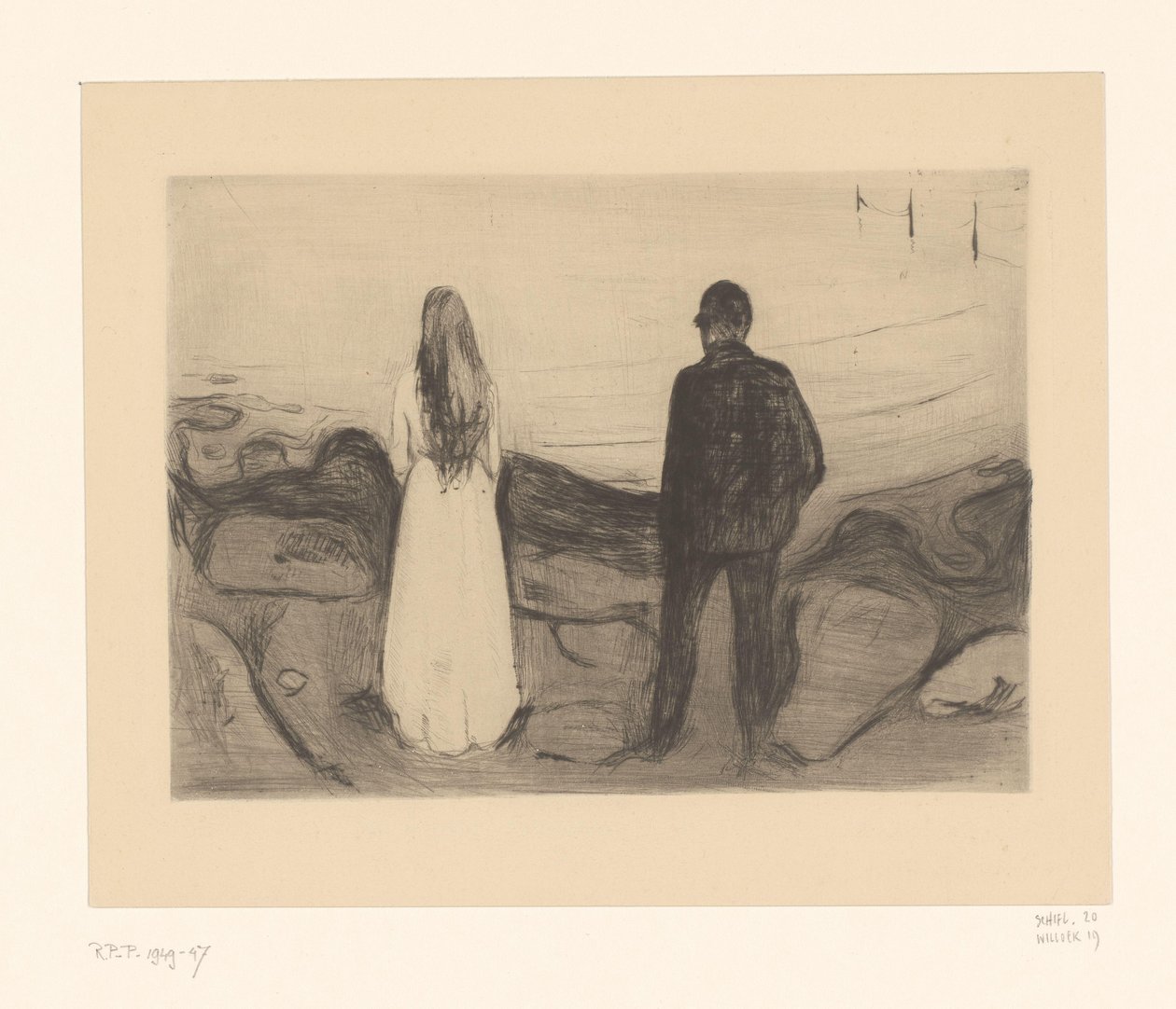 Muž a žena stojící na břehu Dva lidé (původní název) od Edvard Munch