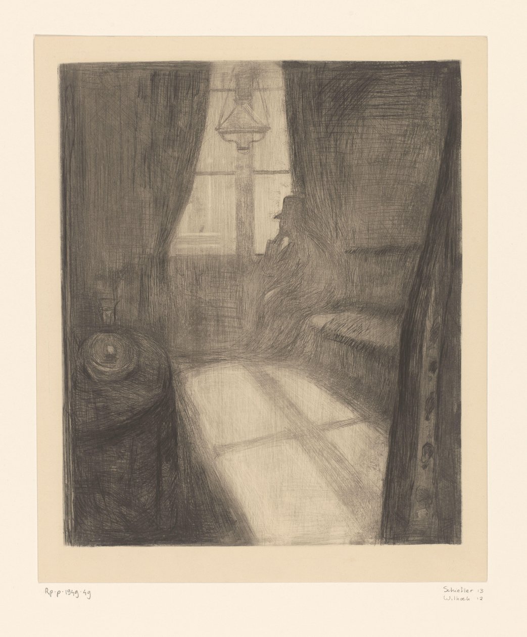 Muž v interiéru sedí u okna Měsíční svit. Night in Saint-Cloud (původní název) od Edvard Munch
