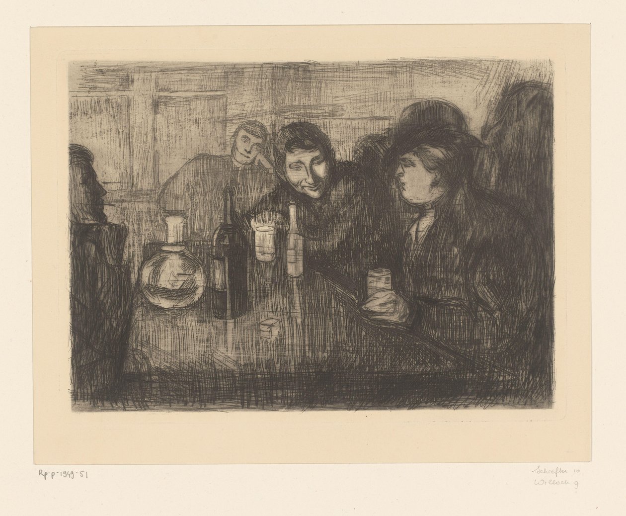 Muži kolem stolu v kavárně Kristiana (Oslo) Bohemians I (původní název) od Edvard Munch