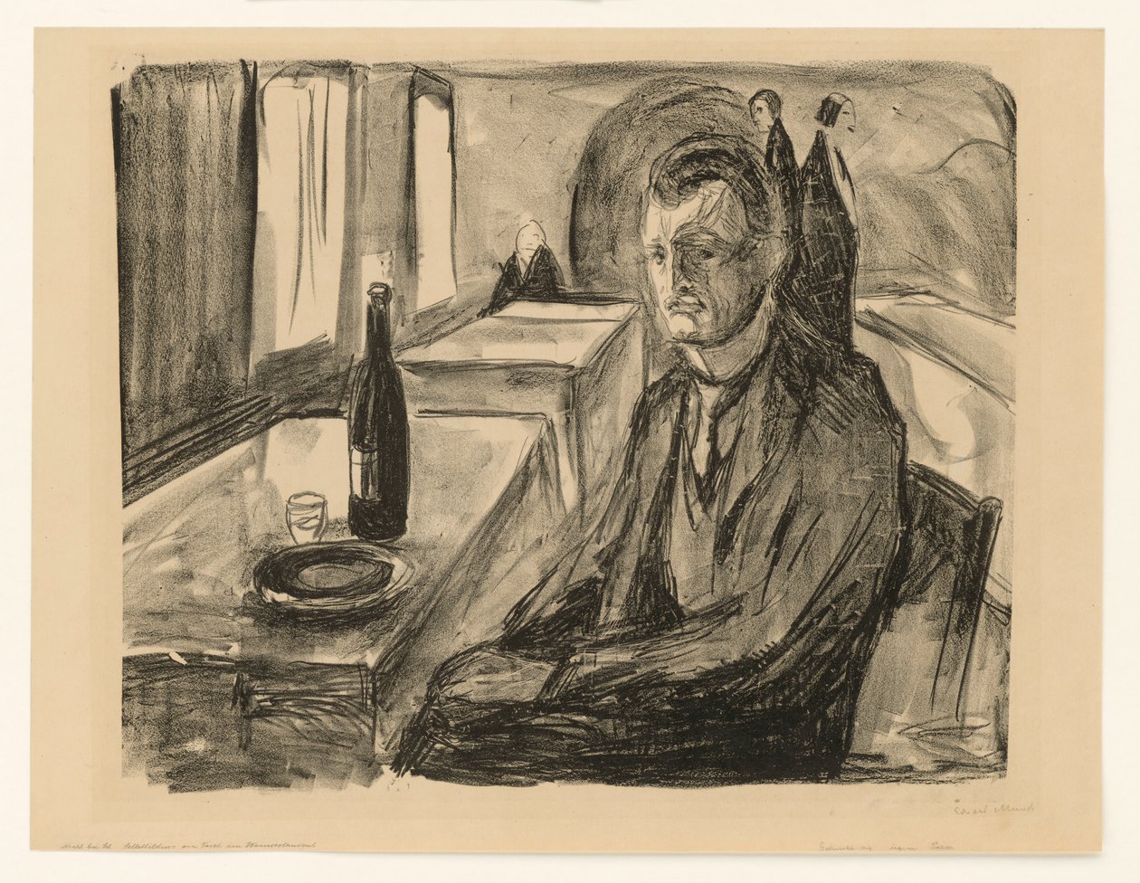 Autoportrét s lahví vína od Edvard Munch
