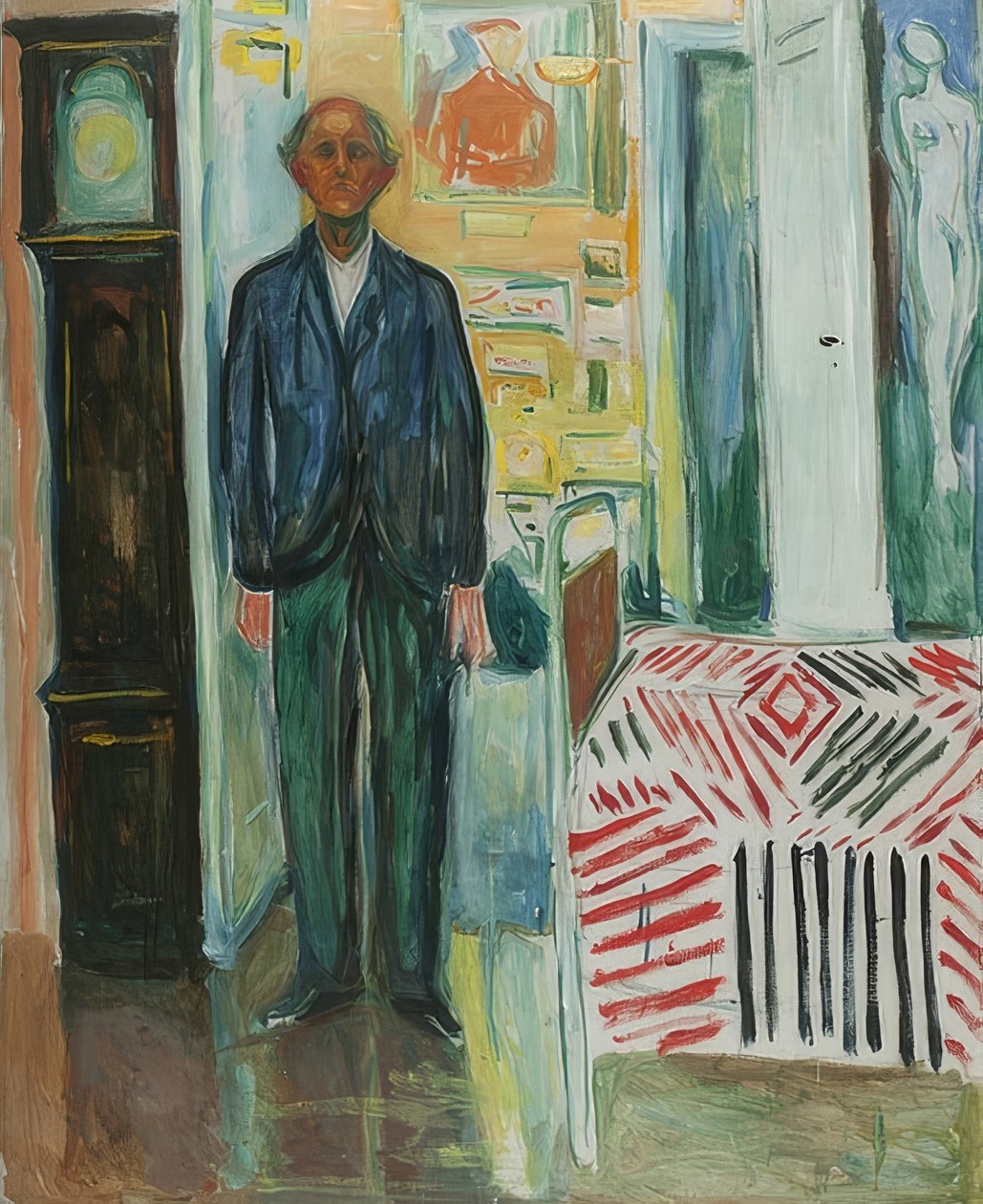 Autoportrét. Mezi hodinami a postelí. 1940-42 od Edvard Munch