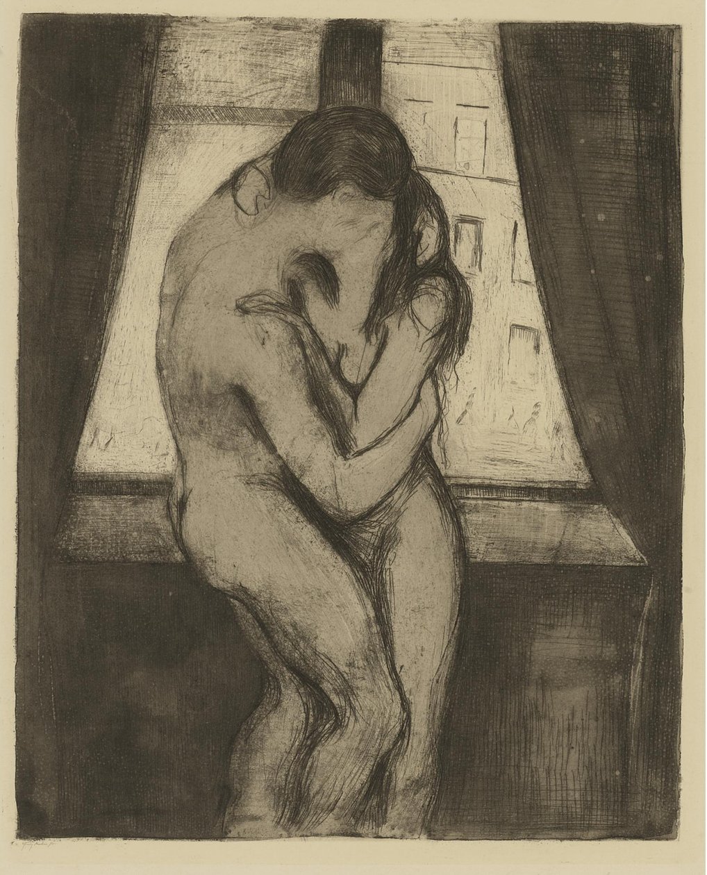Polibek, 1895 od Edvard Munch