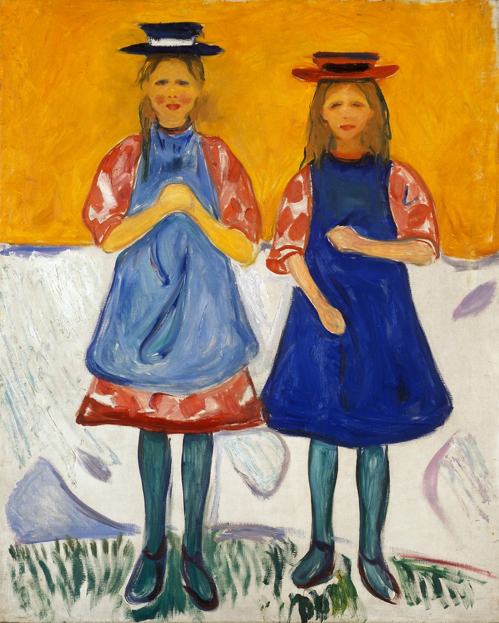 Dvě malé holčičky s modrými zástěrami od Edvard Munch