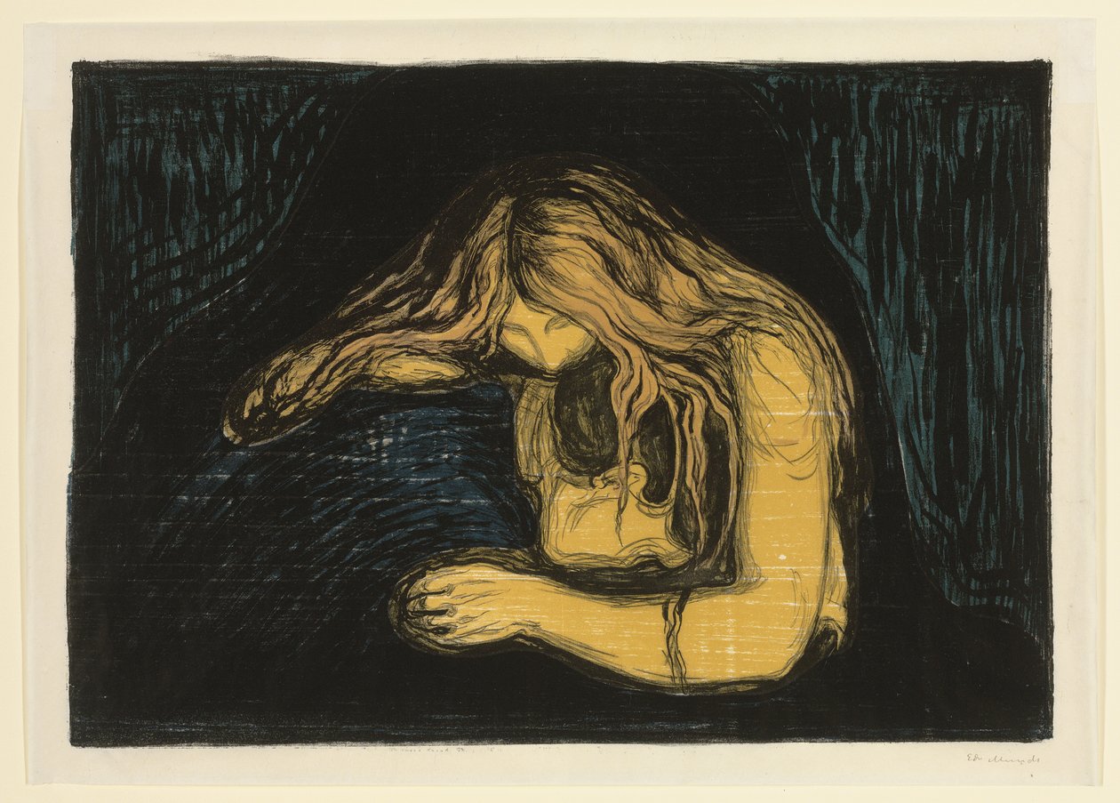 Vampire II, c. 1895-1902 (litografie a dřevoryt v barvách) od Edvard Munch