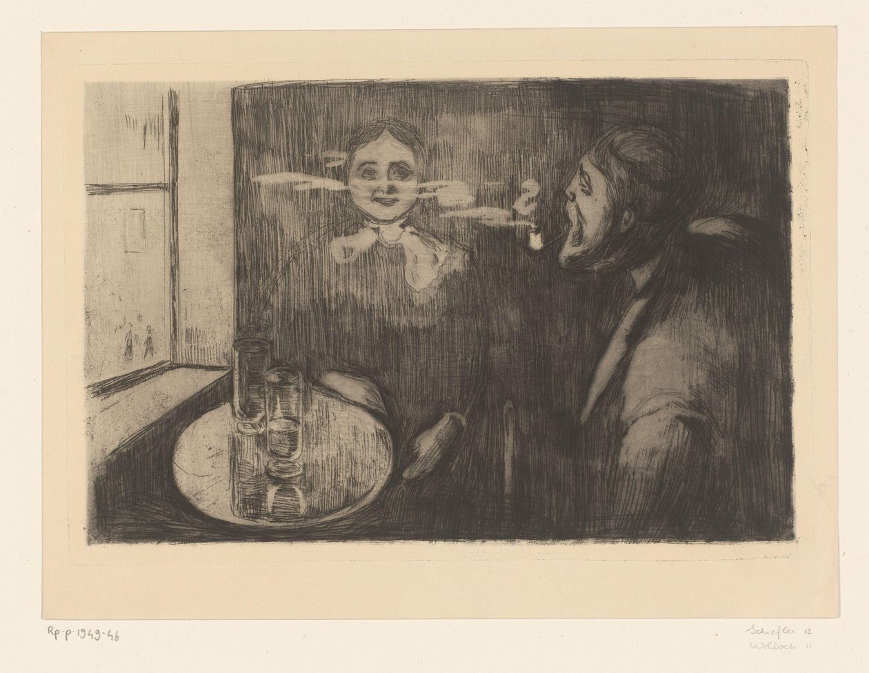 Žena a muž kouří dýmku u stolu Tête-à-Tête (původní název) od Edvard Munch
