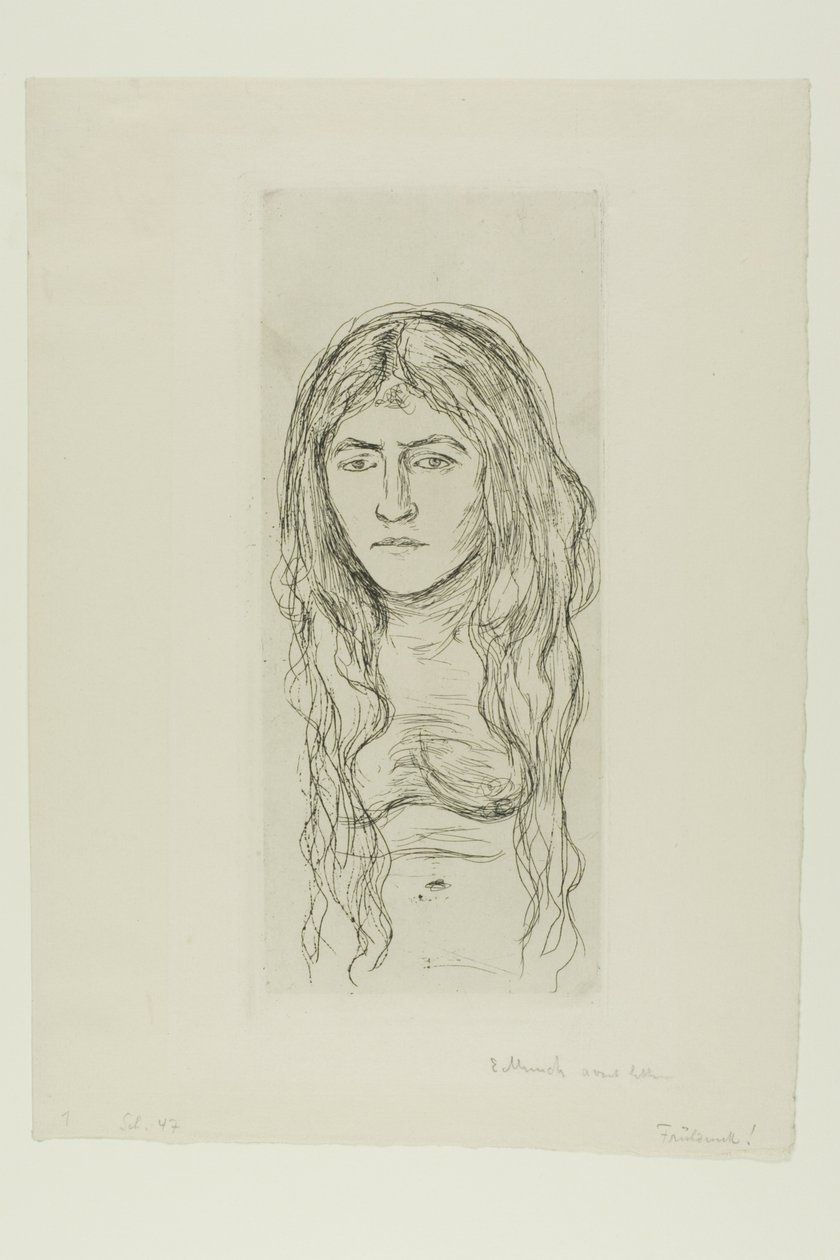 Žena s dlouhými vlasy od Edvard Munch