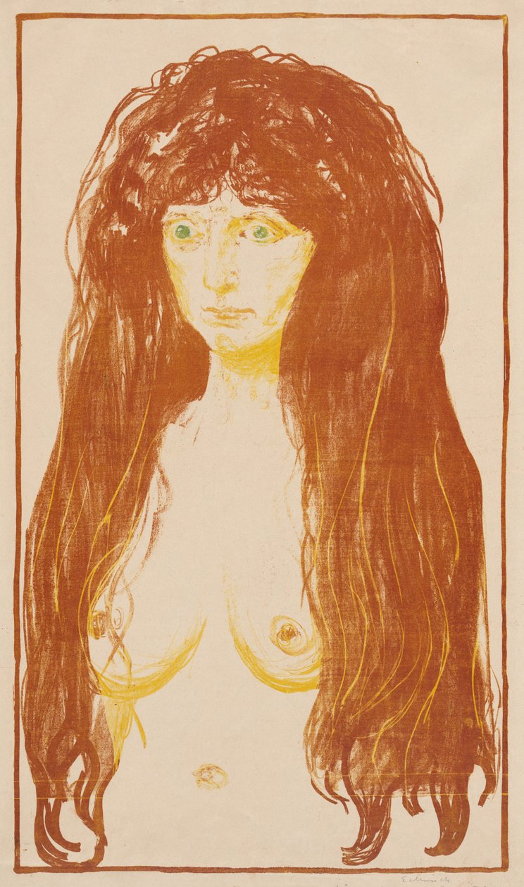 Žena s rudými vlasy a zelenýma očima (Hřích) od Edvard Munch
