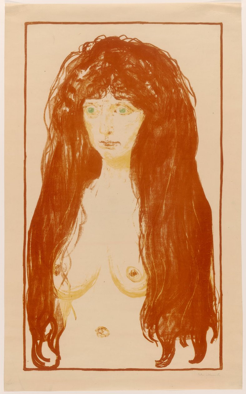 Žena s červenými vlasy a zelenýma očima. Hřích od Edvard Munch